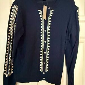 J. Crew Navy Cardigan with White Detailing
